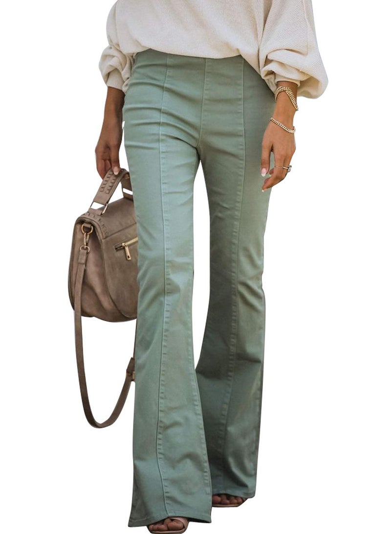 Sidefeel Women's Bell Bottoms Jeans Flared Elastic Waist Wide Legs Denim Pants Green Size 12 - Image 1